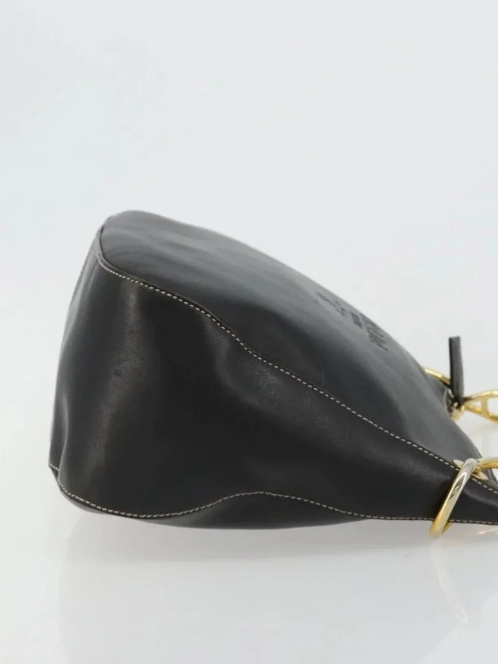 PRADA Chain Shoulder Bag Leather Black Gold Auth